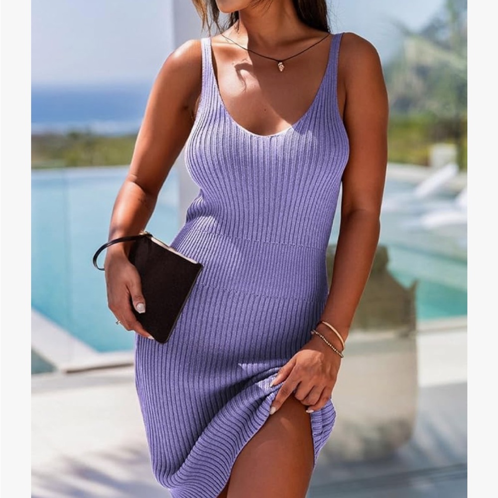 Chic Lavender Ribbed Mini Dress - Picture 4 of 8